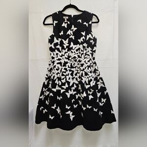 Talbots Black & White Butterfly Print Fit & Flare Midi Dress Size 4P